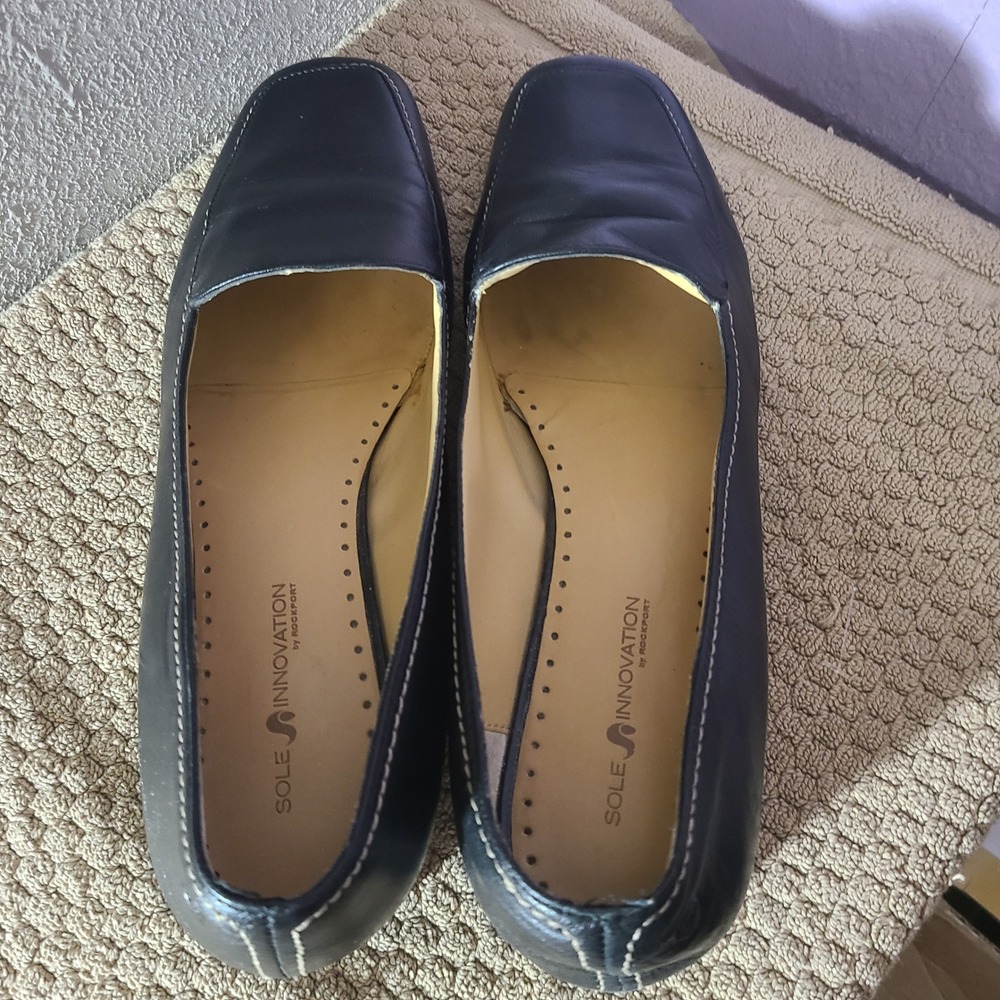 Sole Innovations Rockport Loafers Women 10W Black Leather Square Toe Slip On - Picture 7 of 9